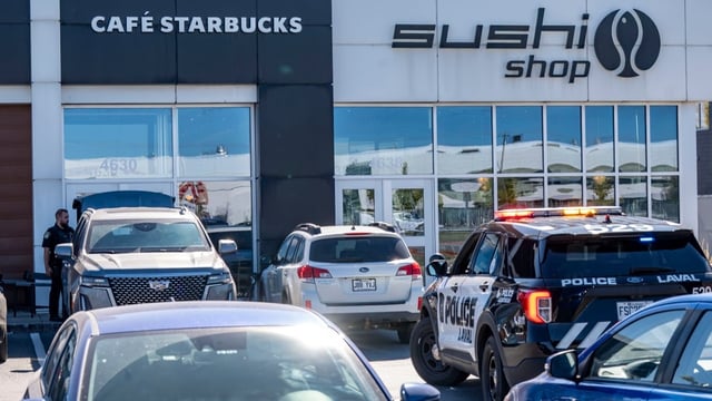 There was a heavy police presence near a Starbucks in Laval, Que., Wednesday morning. 