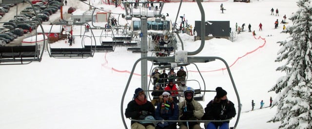 Des skieurs dans une station de ski pyrénéenne.