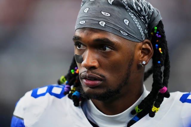 CeeDee Lamb #88 of the Dallas Cowboys looks on before kickoff against the New York Giants during an NFL football game at AT&T Field on September 14, 2025 in Arlington, Texas. (Photo by Cooper Neill/Getty Images)