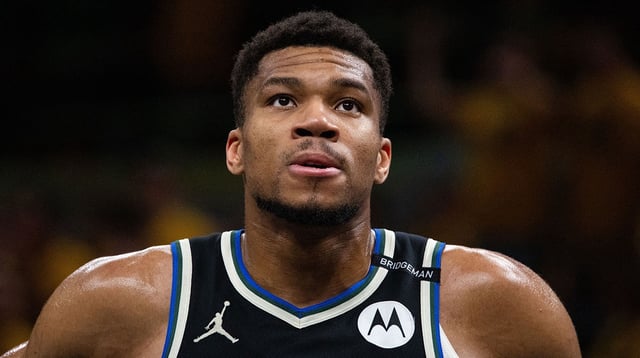 Apr 29, 2025; Indianapolis, Indiana, USA; Milwaukee Bucks forward Giannis Antetokounmpo (34) during game five of the first round for the 2024 NBA Playoffs against the Indiana Pacers at Gainbridge Fieldhouse. Mandatory Credit: Trevor Ruszkowski-Imagn Images