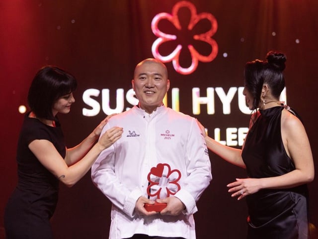 Chef and owner Juhyun Lee of Sushi Hyun won the Michelin Young Chef Award during the Michelin Guide ceremony at the Commodore Ballroom in Vancouver on Oct. 2, 2025. His restaurant Sushi Hyun was also awarded a coveted Michelin star during the event.