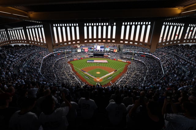 A overall view of Yankee Stadium before game 1 of the American League Division Series between the Kansas City Royals and the New York Yankees on October 5, 2024, in New York, New York.