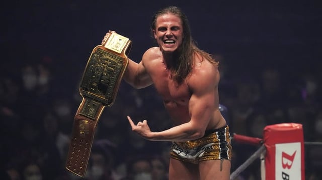 SAPPORO, JAPAN - FEBRUARY 23: Matt Riddle celebrates the victory during the New Japan Pro-Wrestling at Hokkaido Prefectural Sports Center on February 23, 2024 in Sapporo, Hokkaido, Japan. (Photo by Etsuo Hara/Getty Images)