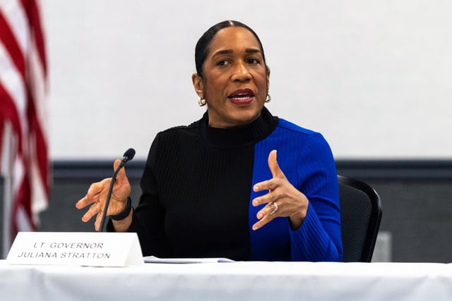 Illinois Lt. Gov. Juliana Stratton during a panel discussion at IBEW Local 364, in Rockford, Ill., on Feb. 17, 2025.