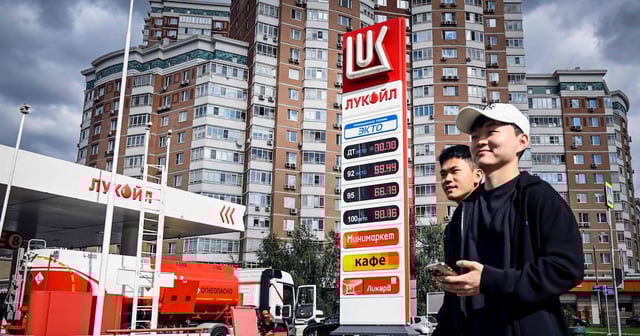 A petrol station in Moscow. US President Donald Trump’s pressure on countries to stop buying Russian crude has affected oil prices. AFP