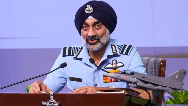 Chief of the Air Staff Air Chief Marshal Amar Preet Singh, the head of the Indian Air Force, addresses a press conference, in New Delhi, Friday, on Oct. 3, 2025. (Photo: Atul Yadav/PTI)