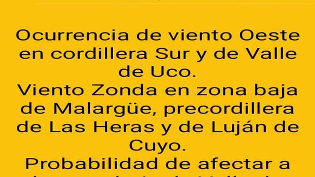 Alerta amarilla por viento Zonda (03/10/25)