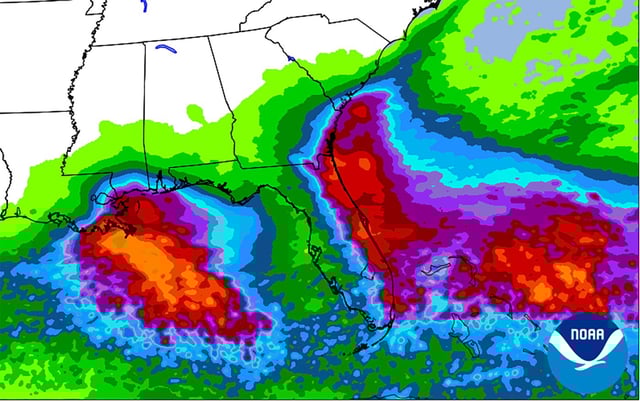 NOAA's Weather Prediction Center shows the potential for rainfall of up to two inches in parts of Florida through Sunday. (NOAA/courtesy)