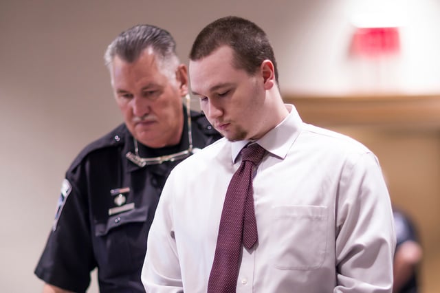 Eric Sweeney, accused of killing his sister-in-law and two young nephews when he was 16, enters court on Friday, Aug. 15, 2025 at Merrimack County Superior Court in Concord, N.H.