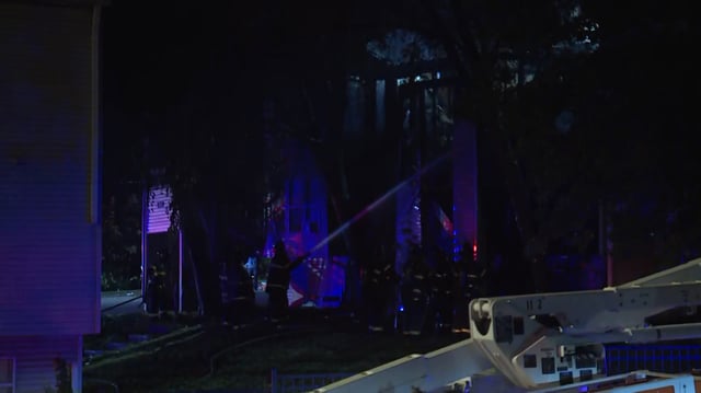 3 people have been rescued after a fire early Friday morning tore through the Olive Park Village apartments on 9th and Olive in Kansas City Missouri.