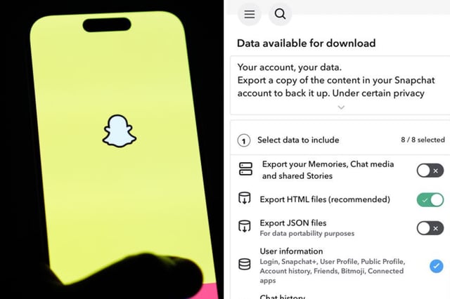 A file photo of a phone with Snapchat on the front, left, and a picture of the Snapchat settings, right.