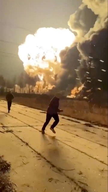 An explosion at a refinery in the Ryazan region southeast of Moscow in January. Since then, Ukrainian strikes on Russian oil sites have escalated (Photo: Social Media/via Reuters)