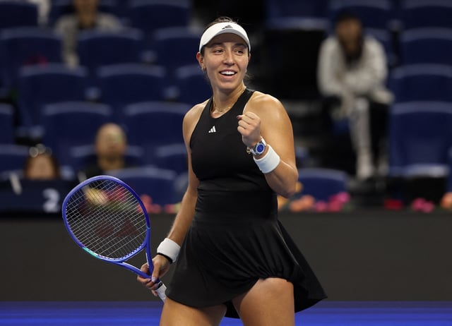 Tennis - China Open - The Beijing Olympic Green Tennis Center, Beijing, China - October 3, 2025 Jessica Pegula of the U.S. celebrates winning her quarter final match against Emma Navarro of the U.S. REUTERS/Maxim Shemetov