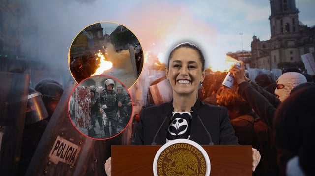 Reporteros intentaron cuestionar a Sheinbaum sobre la violencia registrada en la marcha del 2 de octubre, pero la presidenta no respondió y concluyó la sesión. Foto: Especial