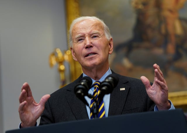 U.S. President Joe Biden speaks from the Roosevelt Room about the jobs report and the state of the economy at the White House in Washington, U.S., January 10, 2025. REUTERS/Elizabeth Frantz