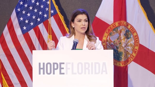 First lady Casey DeSantis speaks about Hope Florida at a press conference at Anchor Faith Church in St. Aug.ine on Thursday, April 24, 2025. (Facebook: Gov. Ron DeSantis)