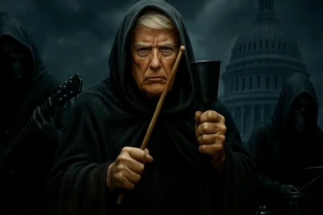 Screenshot from an AI-generated video posted by President Donald Trump on Oct. 2, 2025 set to "Don't Fear the Reaper." Image: Truth Social / Donald Trump