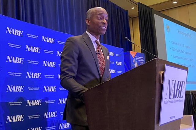 Federal Reserve Vice Chair Philip Jefferson speaks at a conference of the National Association for Business Economics in Dallas, Texas, U.S., October 9, 2023. REUTERS/Ann Saphir