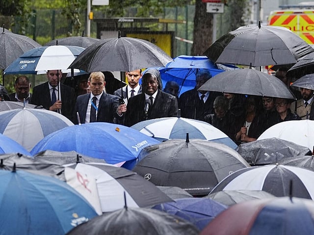 Deputy Prime Minister and Justice Secretary David Lammy speaking at a vigil near the scene at Heaton Park Hebrew Congregation synagogue in Crumpsall, Manchester, where two people died in a terror attack. Picture date: Friday October 3, 2025. (Photo by Peter Byrne/PA Images via Getty Images)