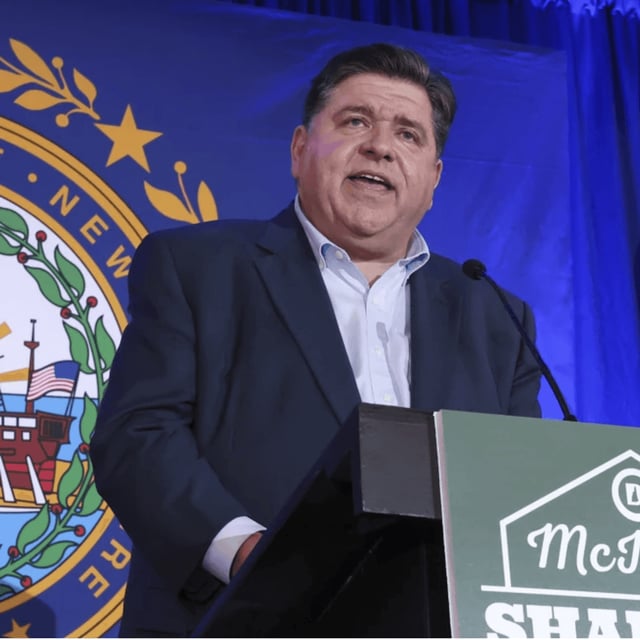 Illinois Gov. JB Pritzker speaks during the McIntyre-Shaheen 100 Club Dinner, Sunday April 27, 2025, in Manchester, N.H. (AP Photo/Reba Saldanha, file)