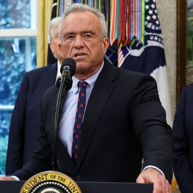 WASHINGTON, DC - SEPTEMBER 30: U.S. Secretary of Health and Human Services Robert F. Kennedy Jr. speaks after U.S. President Donald Trump announced a deal with Pfizer to lower Medicaid drug prices in the Oval Office of the White House on September 30, 2025 in Washington, DC. The Trump administration has reportedly reached an agreement with pharmaceutical company Pfizer to voluntarily sell its medications through Medicaid at lower prices. (Photo by Win McNamee/Getty Images)