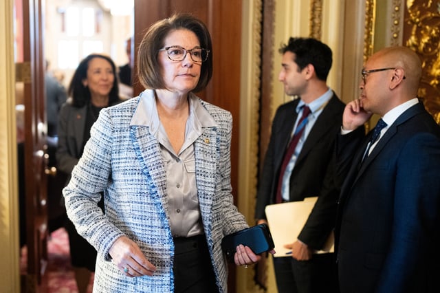 UNITED STATES - SEPTEMBER 30: Sen. Catherine Cortez Masto, D-Nev., leaves the Senate Democrats' lunch meeting in the U.S. Capitol in Washington on Tuesday, September 30, 2025. (Bill Clark/CQ Roll Call via AP Images)