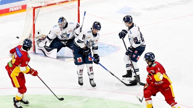 Die Kassel Huskies im Spiel bei der DEG