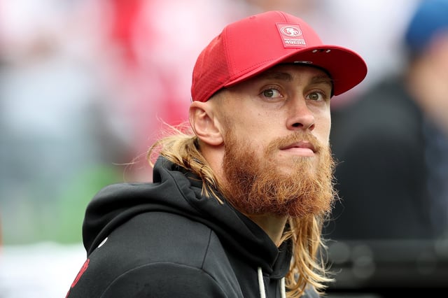 SEATTLE, WASHINGTON - SEPTEMBER 07: George Kittle #85 of the San Francisco 49ers looks on during the NFL 2025 game between San Francisco 49ers and Seattle Seahawks at Lumen Field on September 07, 2025 in Seattle, Washington. (Photo by Steph Chambers/Getty Images)