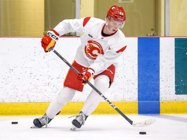 Theo Stockselius skates during the Calgary Flames’ development camp in July at WinSport.