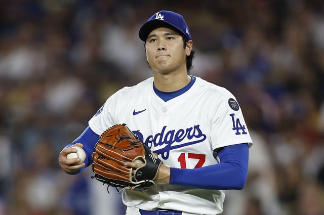 Dodgers star Shohei Ohtani will make his MLB postseason pitching debut when the Dodgers square off with the Philadelphia Phillies in Game 1 of a National League Division Series on Saturday in Philadelphia. (Photo by Ronald Martinez/Getty Images)