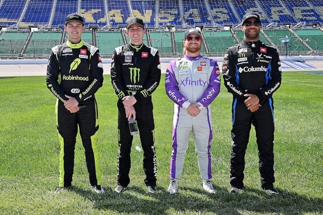 #67: Corey Heim, 23XI Racing, Robinhood Toyota Camry, #35: Riley Herbst, 23XI Racing, Tree Top Toyota Camry, #45: Tyler Reddick, 23XI Racing, Xfinity Mobile Toyota Camry, #23: Bubba Wallace, 23XI Racing, Columbia Toyota Camry