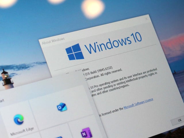 Windows 10 running on a laptop with desktop elements displayed on its screen