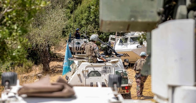 Unifil armoured vehicles in the Khraibeh Valley in south Lebanon. AFP