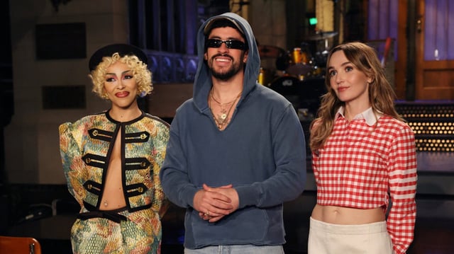 Musical guest Doja Cat, host Bad Bunny, and Chloe Fineman during 'SNL' Season 51 Episode 1 Promos on Thursday, October 2, 2025