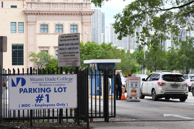 Republican Florida Gov. Ron DeSantis is proposing that President Donald Trump’s presidential library be built in a parking lot that is currently used by Miami-Dade College staff and faculty and is adjacent to the Freedom Tower, Tuesday, Sept. 23, 2025, in Miami. (AP Photo/Marta Lavandier)