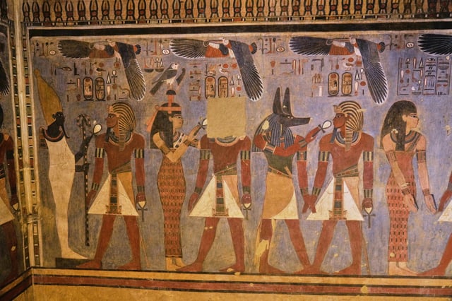 Restored artifacts seen at the tomb of Amenhotep III, who ruled ancient Egypt between 1390 B.C. and 1350 B.C., in the Valley of Kings in the southern city of Luxor, Egypt, Saturday, Oct. 4, 2025, as it opened to visitors for the first time in more than two decades. (AP Photo/Amr Nabil)