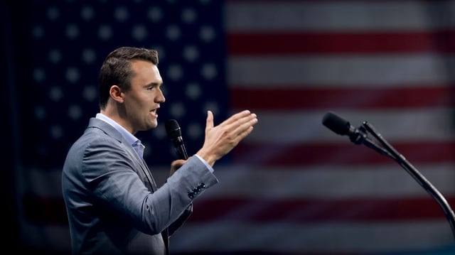 Charlie Kirk speaking at a Turning Point USA Believers Summit conference in July 2024. Photo: Joe Raedle/Getty Images