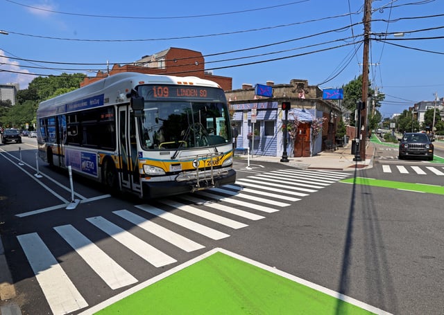 An MBTA bus in Somerville.