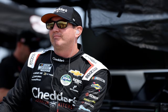 NEWTON, IOWA - AUGUST 02: Kyle Busch, driver of the #8 Cheddar's Scratch Kitchen Chevrolet, looks on during practice for the NASCAR Cup Series Iowa Corn 350 Powered by Ethanol at Iowa Speedway on August 02, 2025 in Newton, Iowa. (Photo by Meg Oliphant/Getty Images)