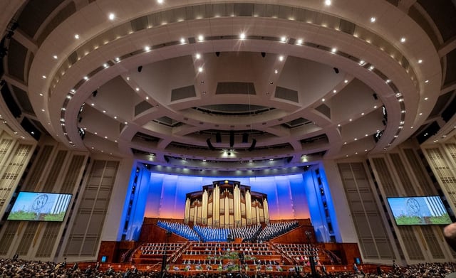 The Tabernacle Choir at Temple Square performs during the morning session of the 195th Annual General Conference of The Church of Jesus Christ of Latter-day Saints held at the Conference Center in Salt Lake City on Saturday, April 5, 2025.