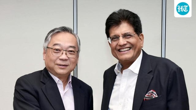 Union minister for commerce and industry Piyush Goyal meets Singapore deputy prime minister and minister for trade and industry, Gan Kim Yong, on Friday. (@PiyushGoyal X)
