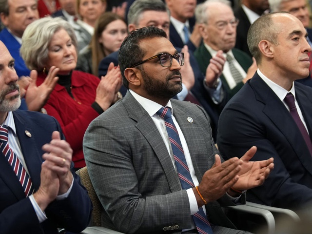 WASHINGTON, DC - MARCH 14: FBI Director Kash Patel (C) applauds and Emil Bove (R) attends as U.S. President Donald Trump speaks at the Justice Department March 14, 2025 in Washington, DC. As he has used the department to punish enemies, Trump is expected to deliver what the White House calls a law-and-order speech and outline steps he will take to counter “weaponization” of the department. (Photo by Andrew Harnik/Getty Images)