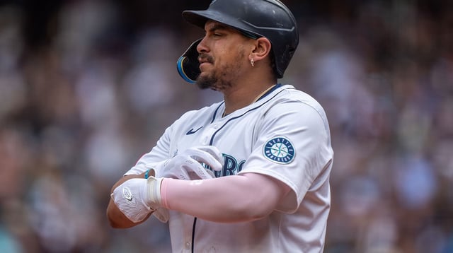 Aug 27, 2025; Seattle, Washington, USA; first baseman Josh Naylor (12) is pictured during a game against the San Diego Padres at T-Mobile Park. Mandatory Credit: Stephen Brashear-Imagn Images