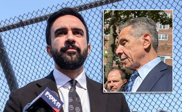 Democratic mayoral nominee Zohran Mamdani (main) and former Gov. Andrew Cuomo are pictured on Friday, Oct. 3, 2025 in New York City. (Evan Simko-Bednarski; Chris Sommerfeldt / New York Daily News)