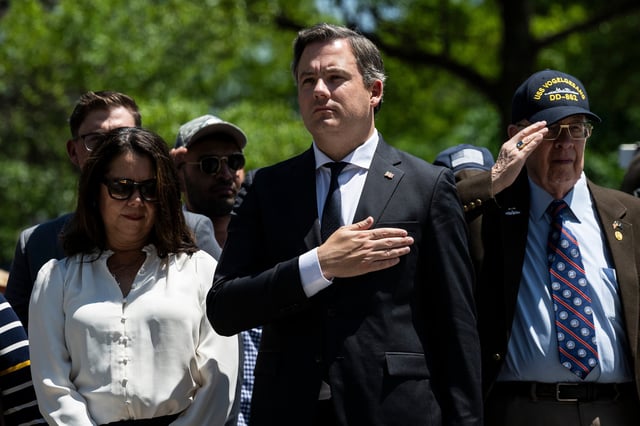 Former Chief of Staff of the U.S. Department of the Navy Jon Harrison, during a U.S. Navy Memorial Wreath Laying ceremony on Memorial Day, at The Navy Memorial, in Washington, D.C., on Monday, May 26, 2025.
