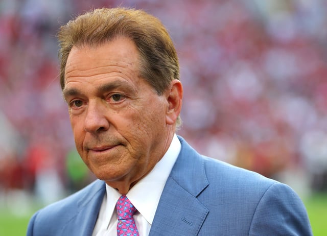 TUSCALOOSA, ALABAMA - SEPTEMBER 28: Former Alabama Crimson Tide head coach Nick Saban looks on before the game against the Georgia Bulldogs at Bryant-Denny Stadium on September 28, 2024 in Tuscaloosa, Alabama. (Photo by Kevin C. Cox/Getty Images)