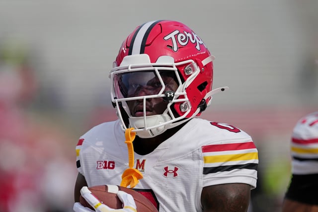 DeJaun Williams #0 of the Maryland Terrapins before game against the Wisconsin Badgers at Camp Randall Stadium on September 20, 2025 in Madison, Wisconsin.