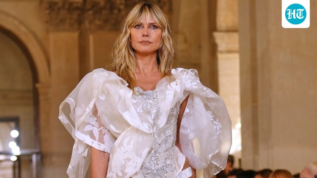 Heidi Klum wears a creation as part of the Vivienne Westwood Spring/Summer 2026 collection presented in Paris on October 4.