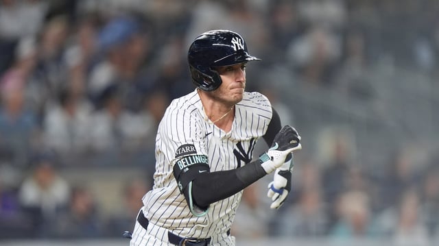 New York Yankees' Cody Bellinger during the fourth inning of a baseball game against the Chicago White Sox Wednesday, Sept. 24, 2025, in New York. (AP Photo/Frank Franklin II)