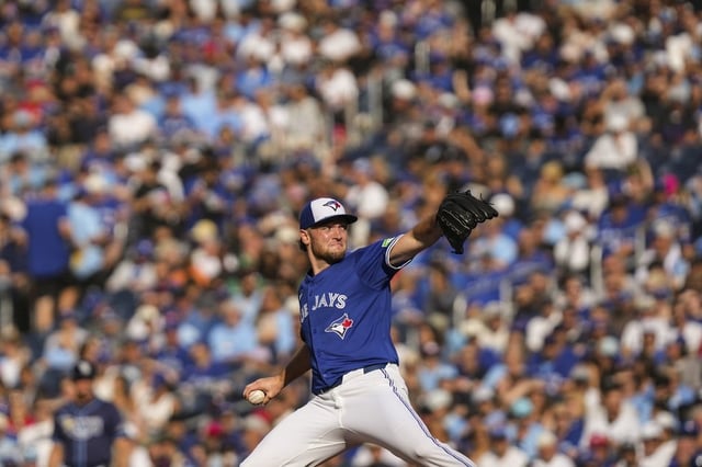 Toronto Blue Jays pitcher Trey Yesavage (39) works against the Tampa Bay Rays during fifth inning MLB baseball action in Toronto on Saturday September 27, 2025. THE CANADIAN PRESS/Chris Young